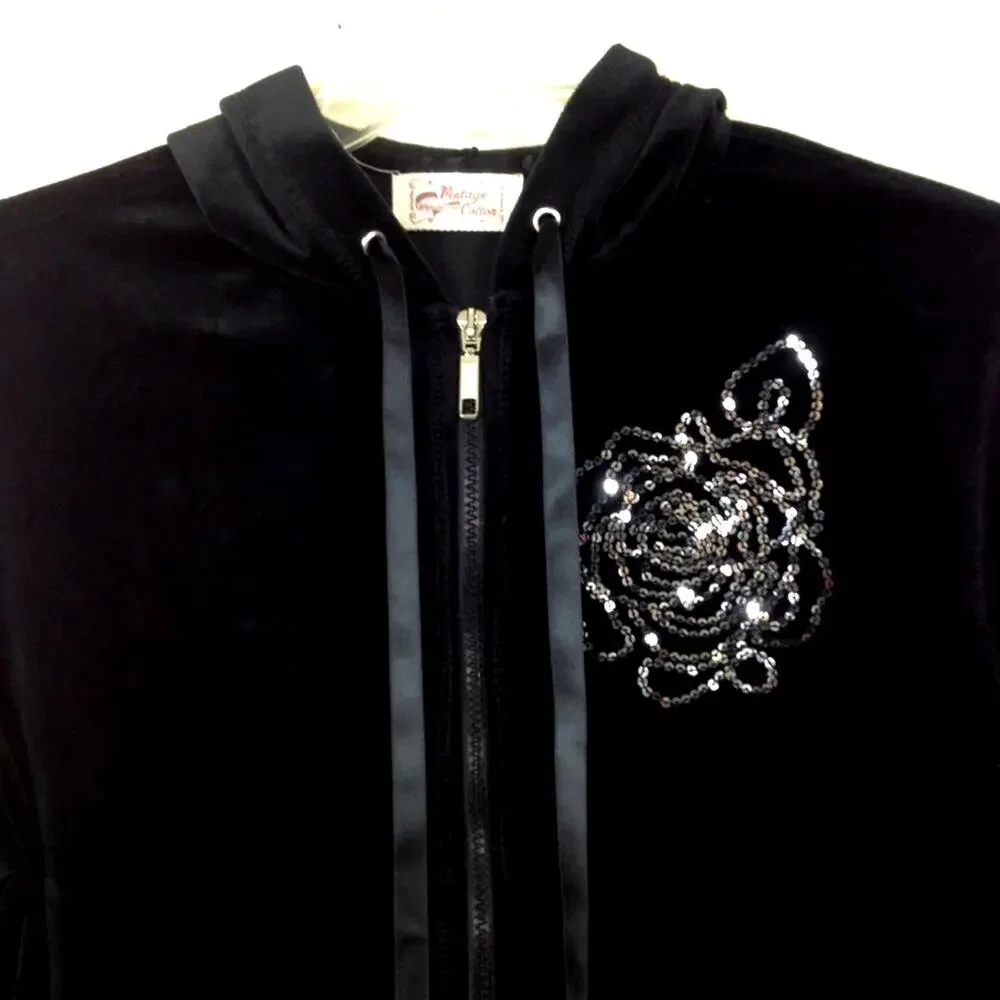 Vintage Cotton Velour Hooded Zip Front Jacket XL - Picture 4 of 8